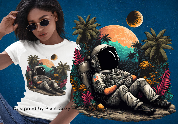Astronaut relaxed in palm trees