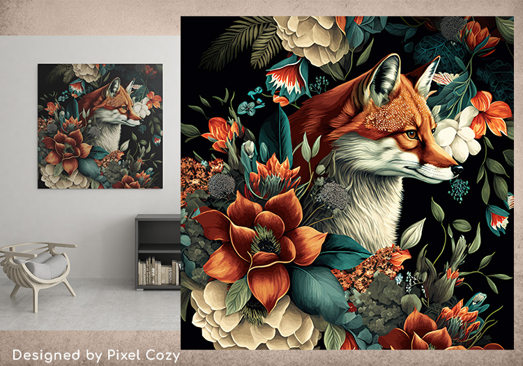 Floral Garden And Fox - Poster, Canvas, Wall Art Design And More ...