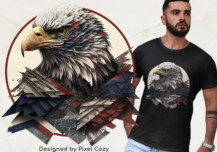 Collage Eagle With USA Flag - Design For T-Shirt | Pixel Cozy
