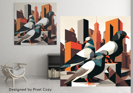 Modern Geometric shapes illustration Pigeons in New York City
